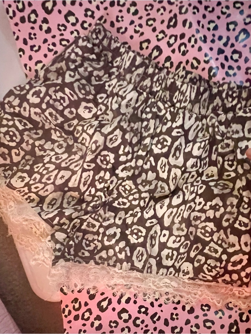 Leopard Print Lace-Trim Women’s Shorts - Brown & cream